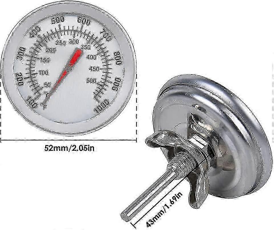 Grilltermometer, ovntermometer i rustfrit stål Max 500c/ 1000f analogt displaytermometer til ovn, pizzaovn, træovn