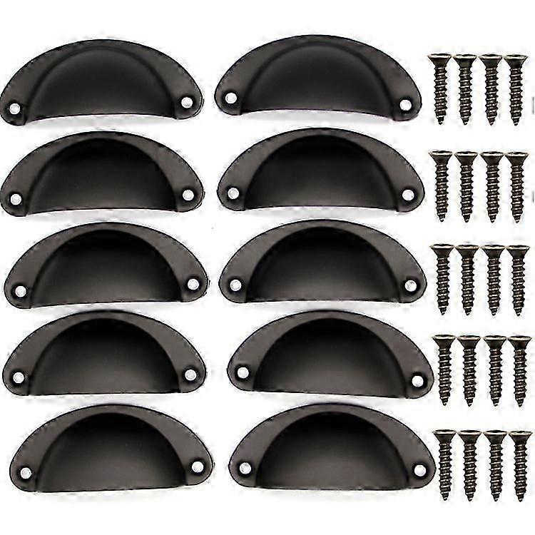 10 Vintage Shell Handle,8.1 x 3.5 cm,with Screws - Black