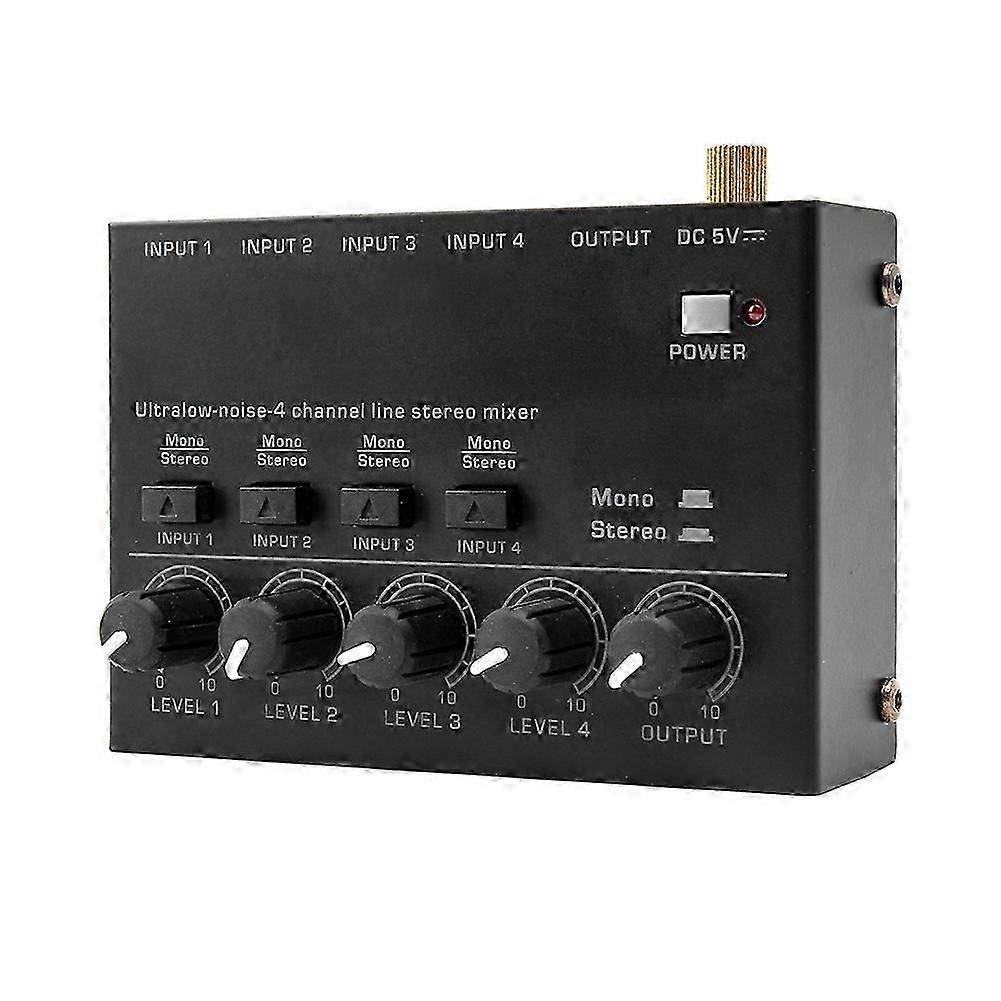 Ultra Low Noise 4 Channel Line Stereo Mixer 4 Input 1 Output Dc 5v Portable Mini Audio Mixer Microphone Keyboard Eu Plug