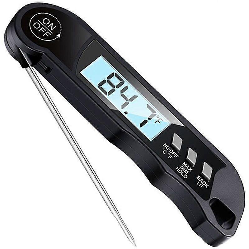 Multifunctional Foldable Stainless Steel Waterproof BBQ Thermometer (Black)