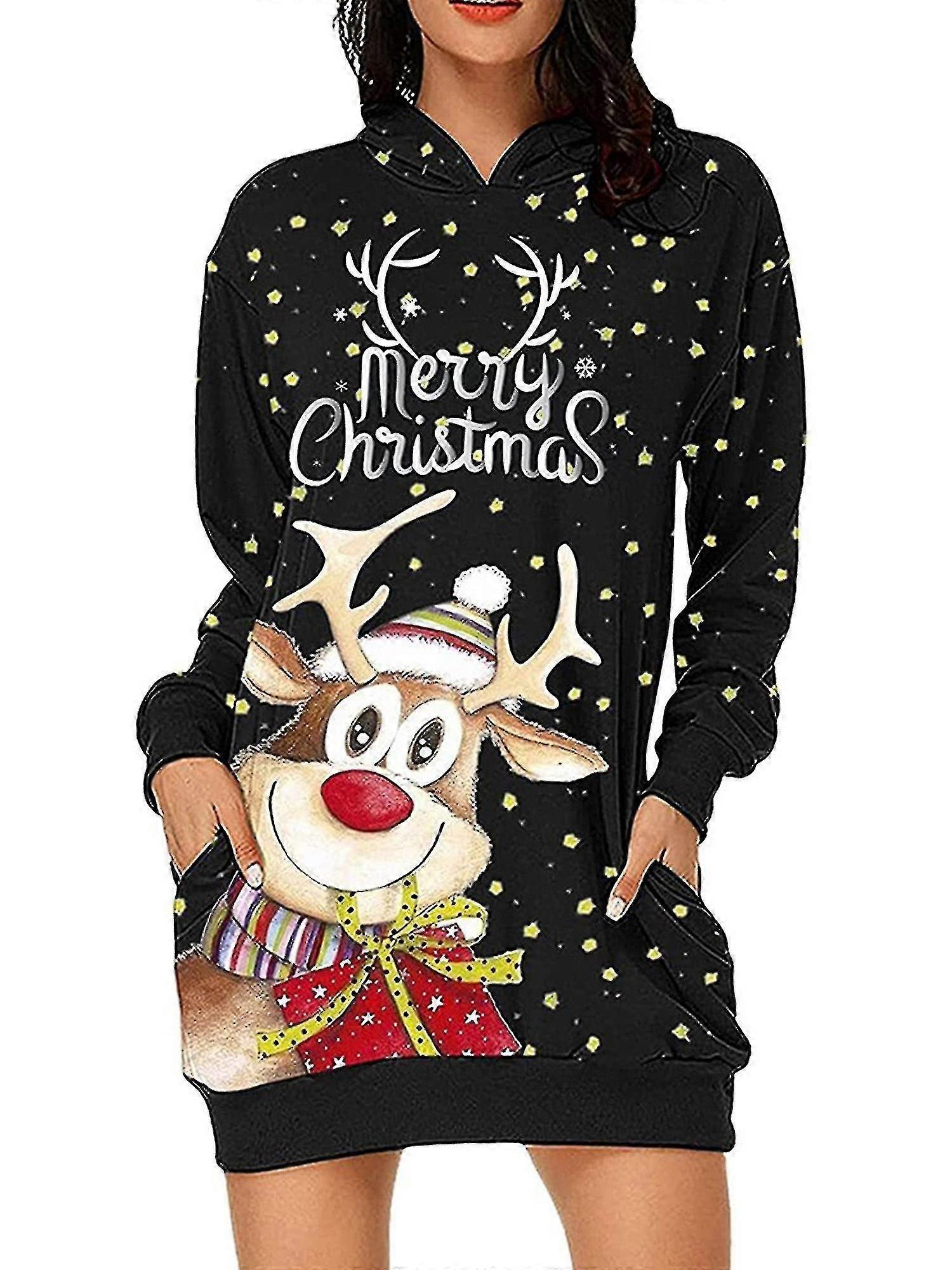 kvinners jul langermet hettegenser julegenser pullover kjole topp