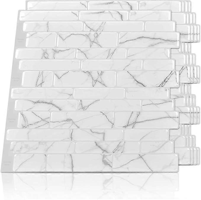 6 pieces, adhesive kitchen splashback, self-adhesive tiles for bathroom wall, white marble pattern