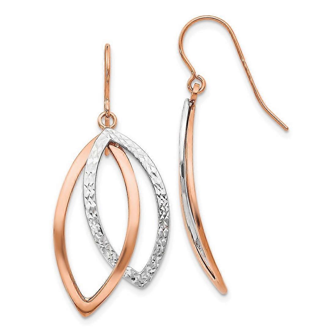 14k Solid Gold Two tone White Rose Polish Textured Wire Long Drop Dangle Earrings 37x12mm Wide-Dangle Earring for Women