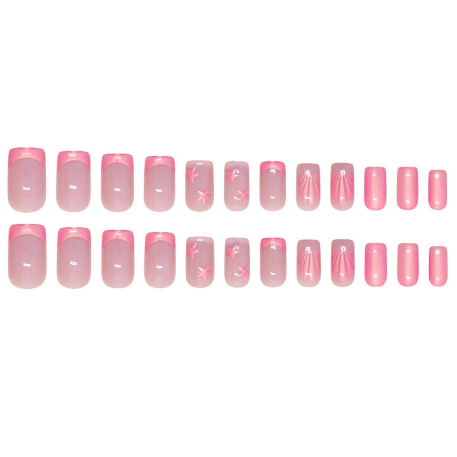 Pink Press on Nails with Conch Pattern Printed Durable & Never Splitting Comfort