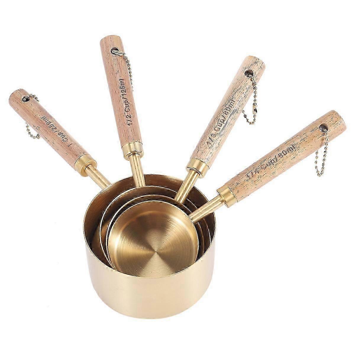 8 Piece Measuring Cups Set and Measuring Spoons, with Fragrant Wood Handles-Complete Set of Measure
