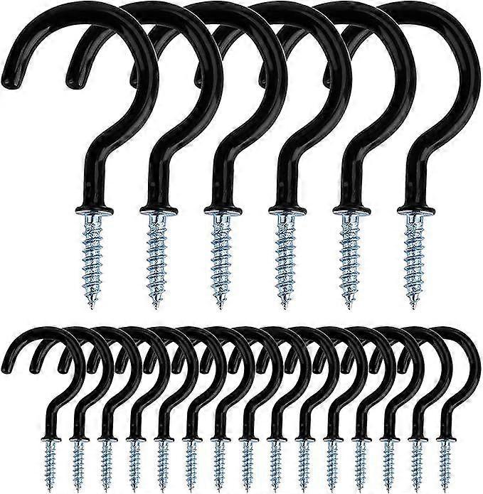 Metal Screw-in Ceiling Hooks Screw Hook for Indoor and Outdoor Use for Hanging Cups, Pots, Lights, Ropes, 20 Pieces (Black)