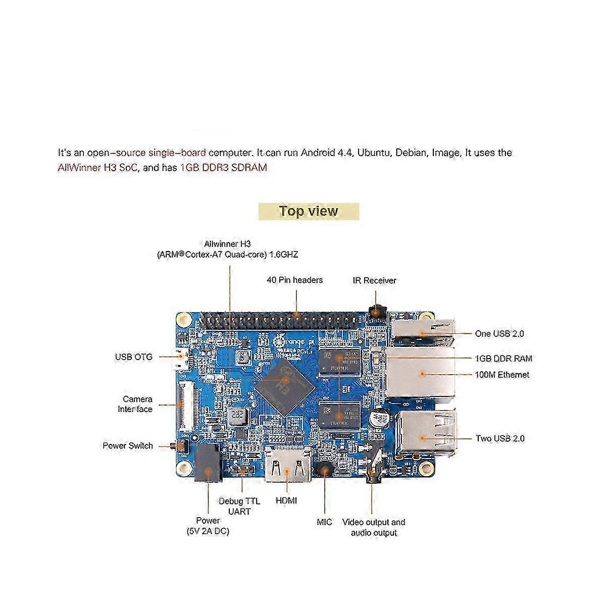Orange Pi PC H3 -Core 1GB Support the Lubuntu Linux and Android Mini PC
