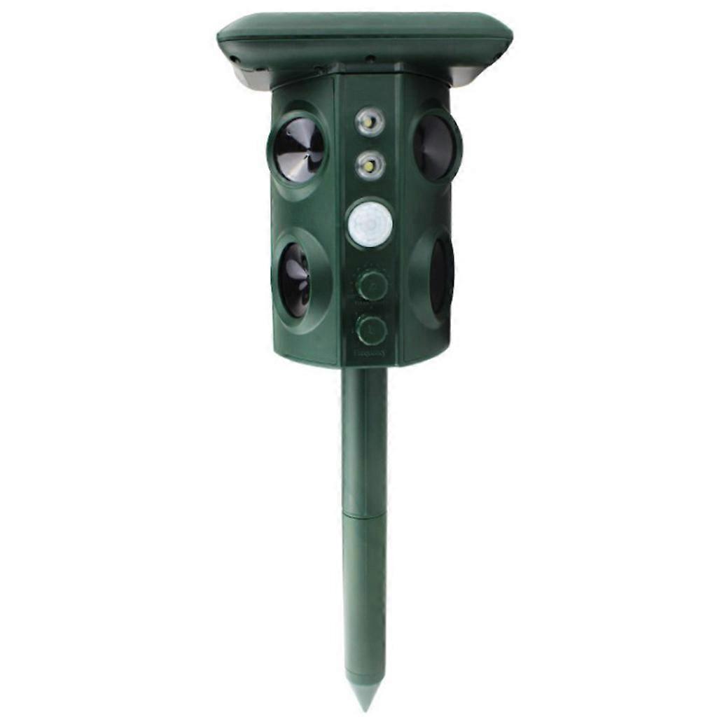 Solar Powered Ultrasonic Animal Repeller Outdoor Waterproof Mechanical Wave Bird Pest Control Repellent Stakes with LED Lights PIR Sensor for Garden