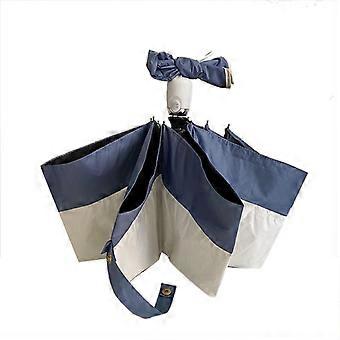 Faltbarer Regenschirm aus Metall, wasserdicht, UV-beständig, 2-in-1 Sonnenschutz, ideal für Reisen und Shopping, blauer Fuß, weiße Linie, 3-fach faltbar