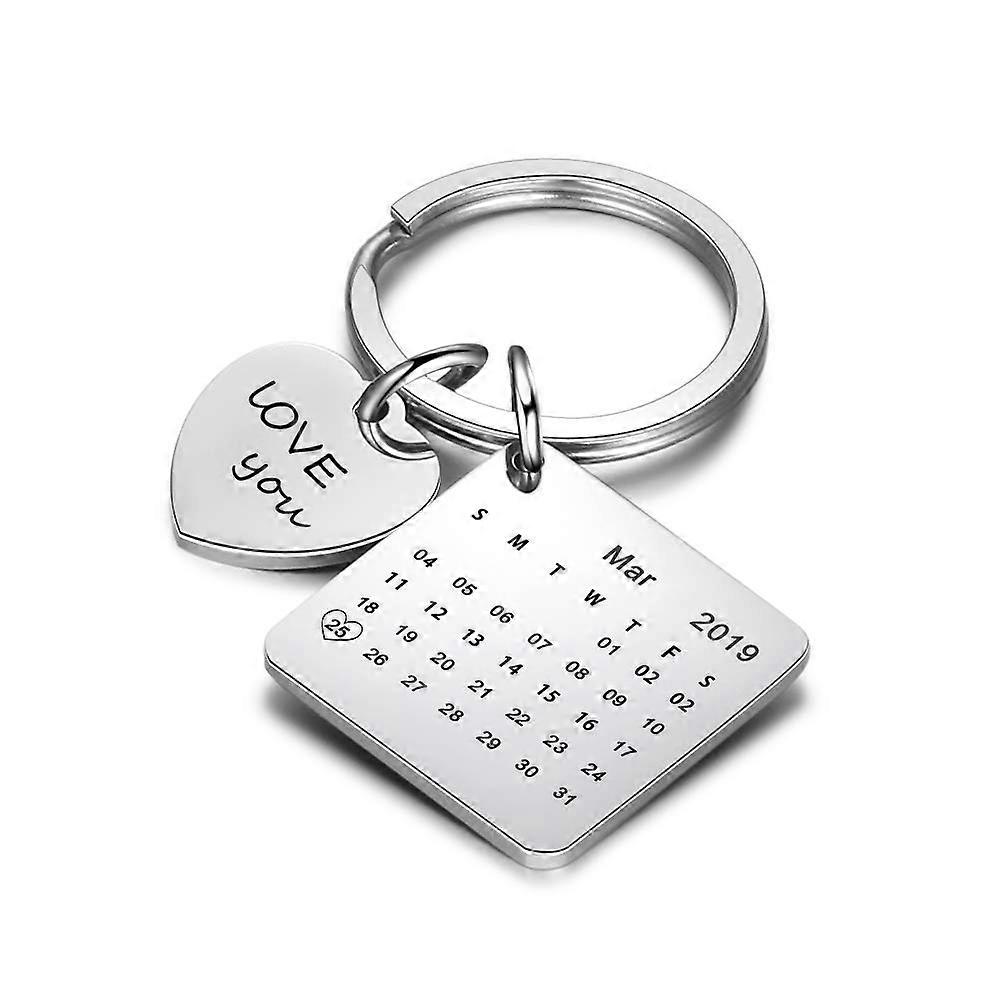 Calendar Keychain Custom Engraved Date/Text Keyring for Men Women Couples