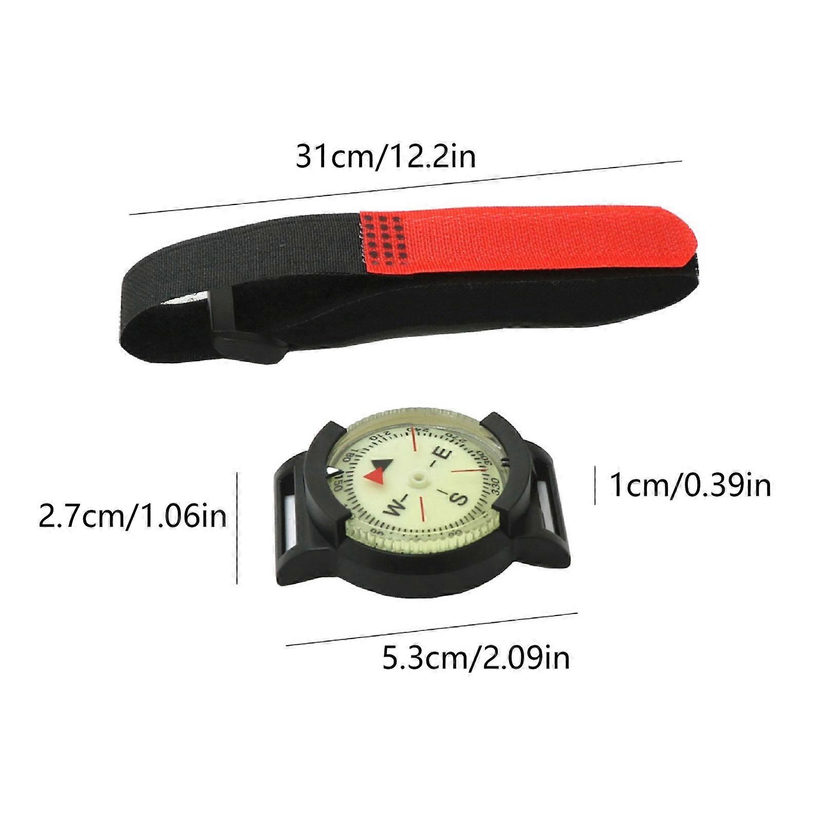 50m Compass, Luminous Dial Watch, Waterproof  Fluorescent Dial Compass with Wrist Strap Multicolor