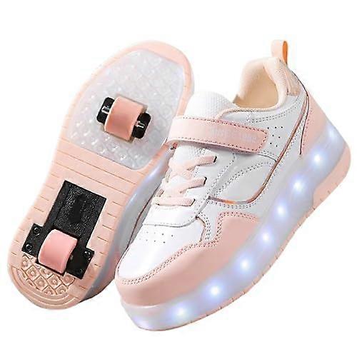 Shoes with Wheels for Children 4-12 | 2-in-1 Roller Skates & Trainers | Retractable Wheels | Safety Brakes | EU Size 33 Pink