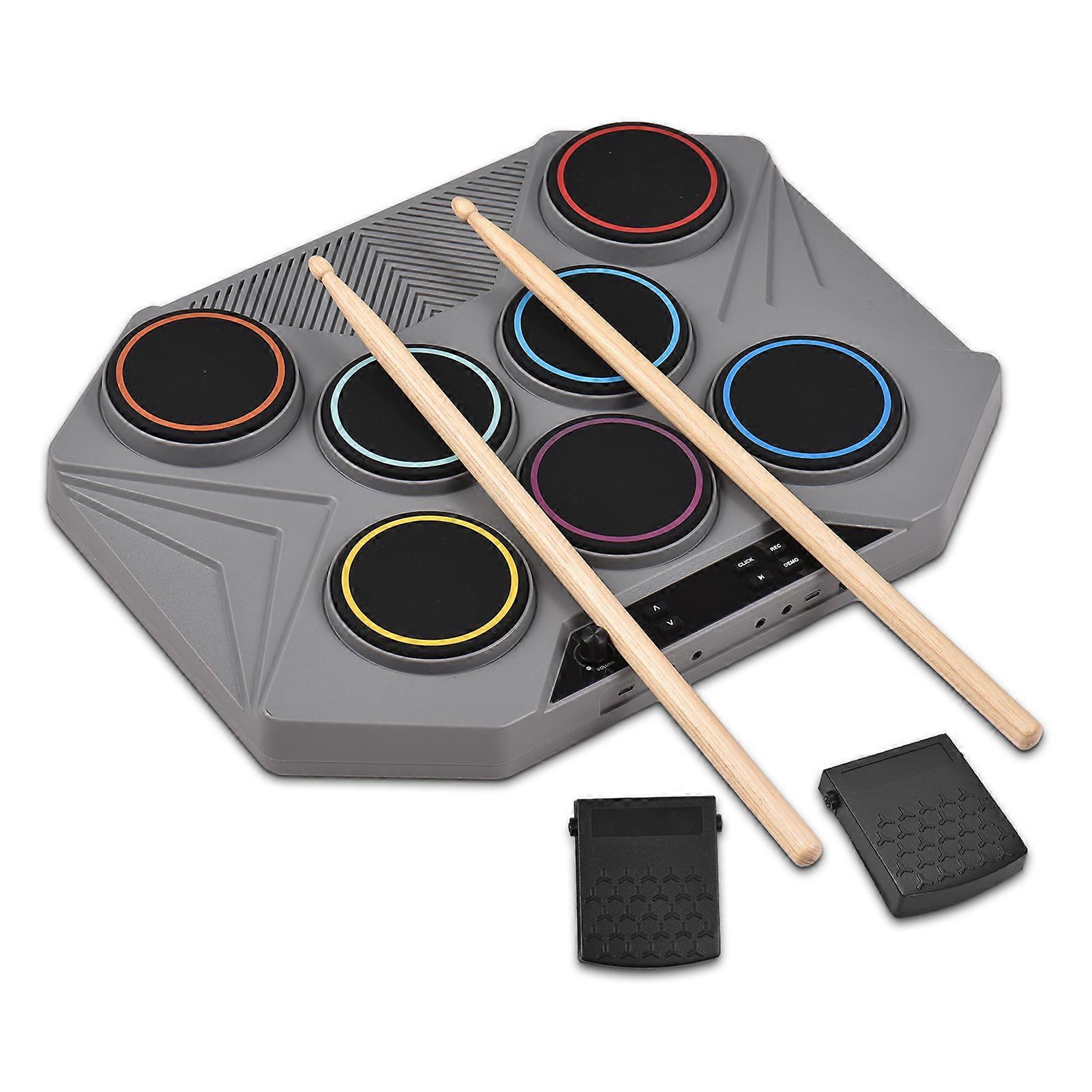 Electronic Tabletop Drum Set with Built-in 3W Speaker Portable Digital Drum Kit 7 Strike Zones Adjustable Sensitivity with Pedals and Sticks