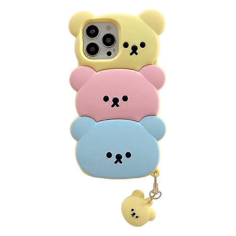 Compatible For iPhone 16 Pro Silicone Case Cute Three Bears Design Shockproof Phone Back Cover with Charm