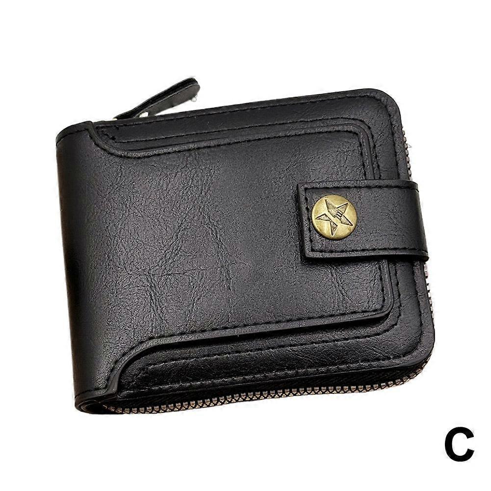 Black (C) $ New Men's Wallet High-end Retro Zipper Bag Coin Storage