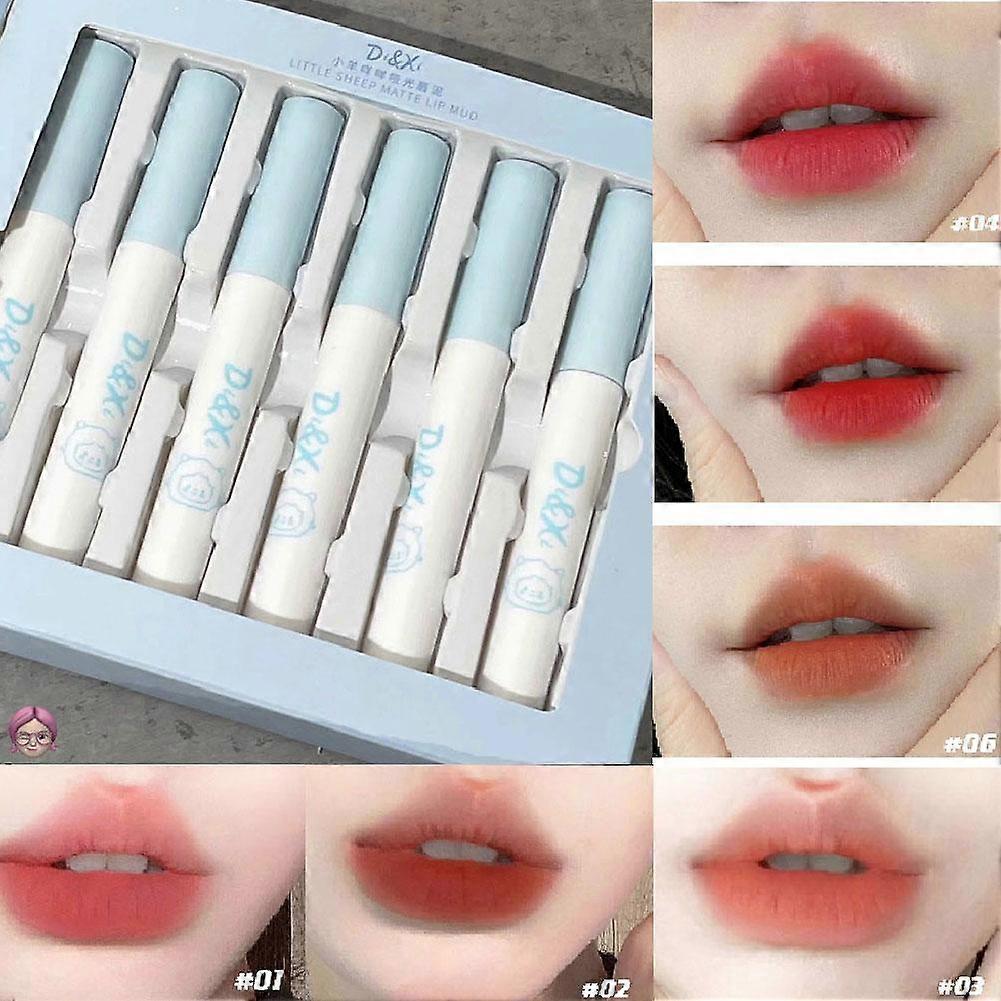 Set (A) $ Little Sheep Meow Matte Lip Mud Set 6 Colors Velvet Matte Lip Glaze Whitening Orange Brown All-match Women