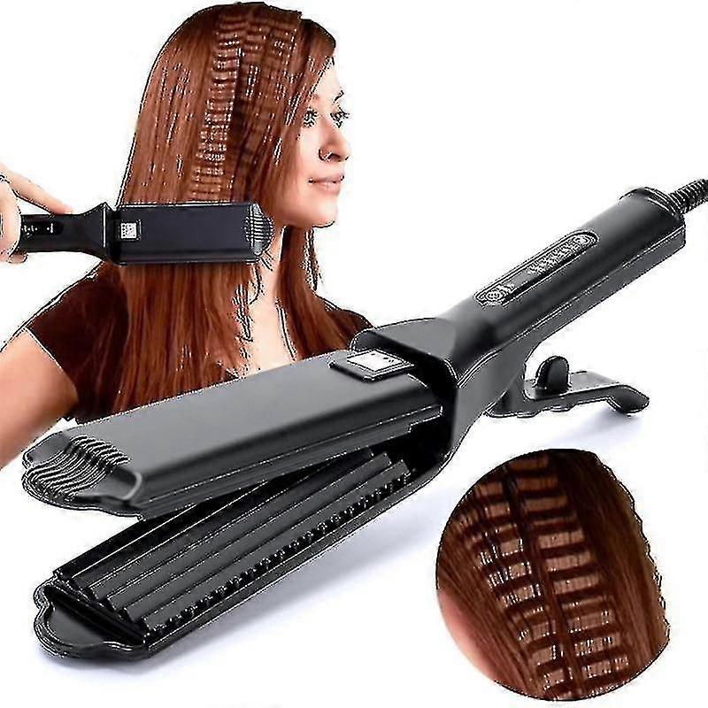 Electric Hair Crimper and Curling Iron with Corrugated Plate for Waves, Corn Braids Styling