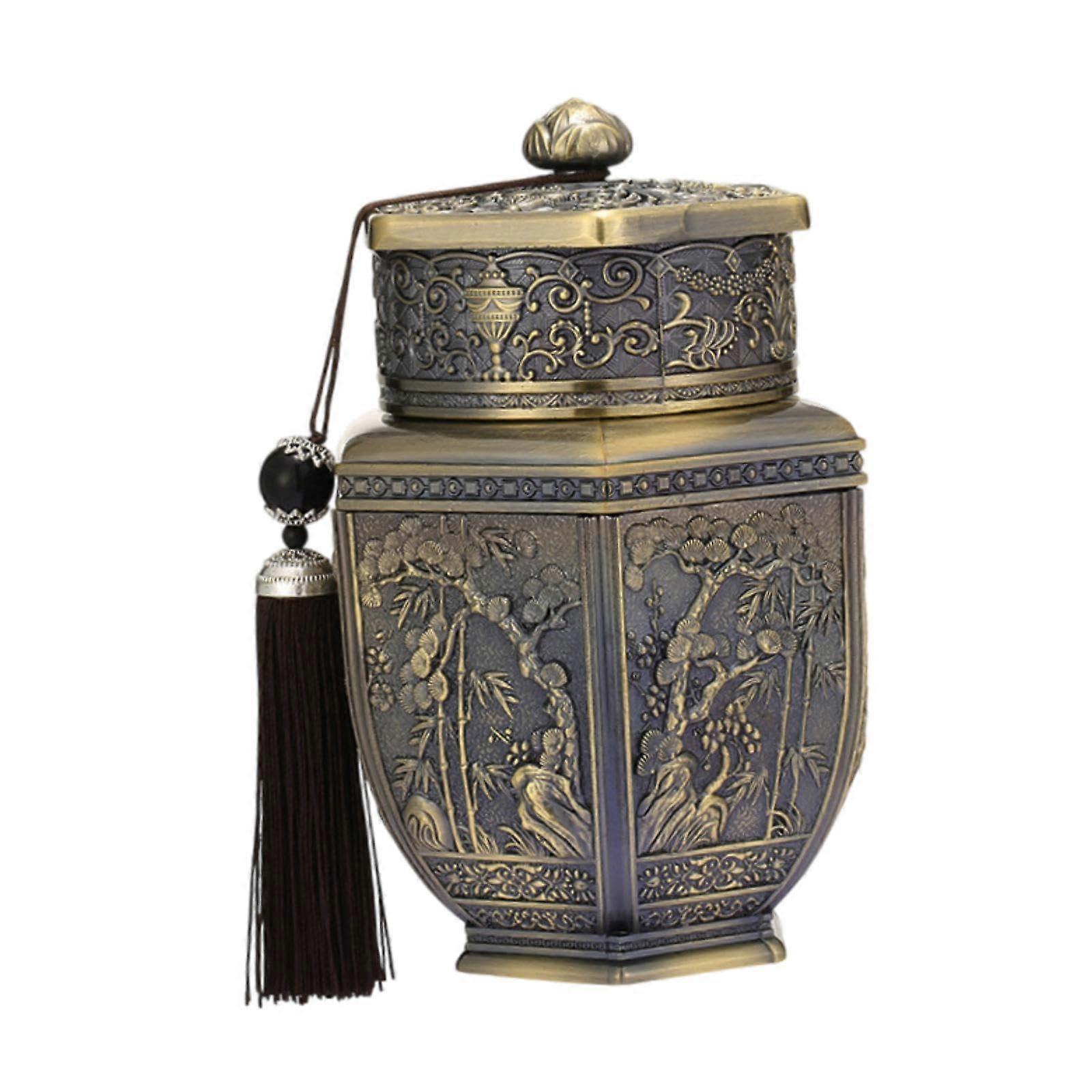 Elegant tea tin made of zinc alloy – tea container for loose leaves with a locking lid – stylish coffee and sugar canister (15 x 6 cm)