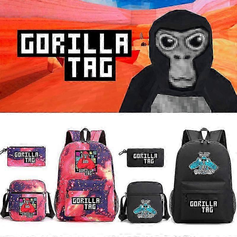 3-częściowy plecak Gorilla Tag dla studentów i studentek, torba na lunch, piórnik, plecak o dużej pojemności vxz