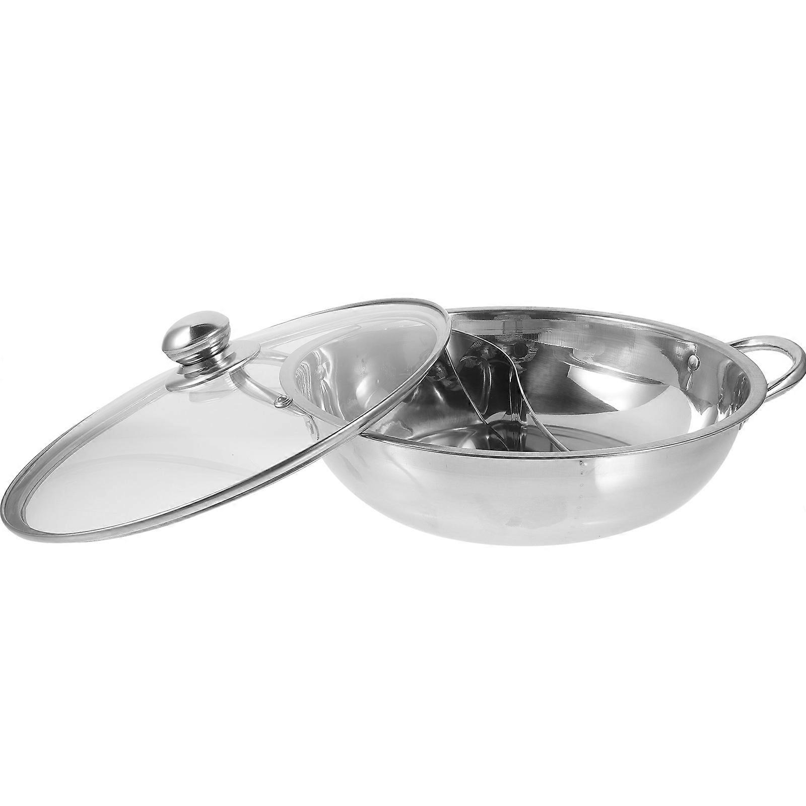 Hotpot Pot With Divider Stainless Steel Thickened Two-Flavor Hot Pot Halogen Stove Compatible 1Set