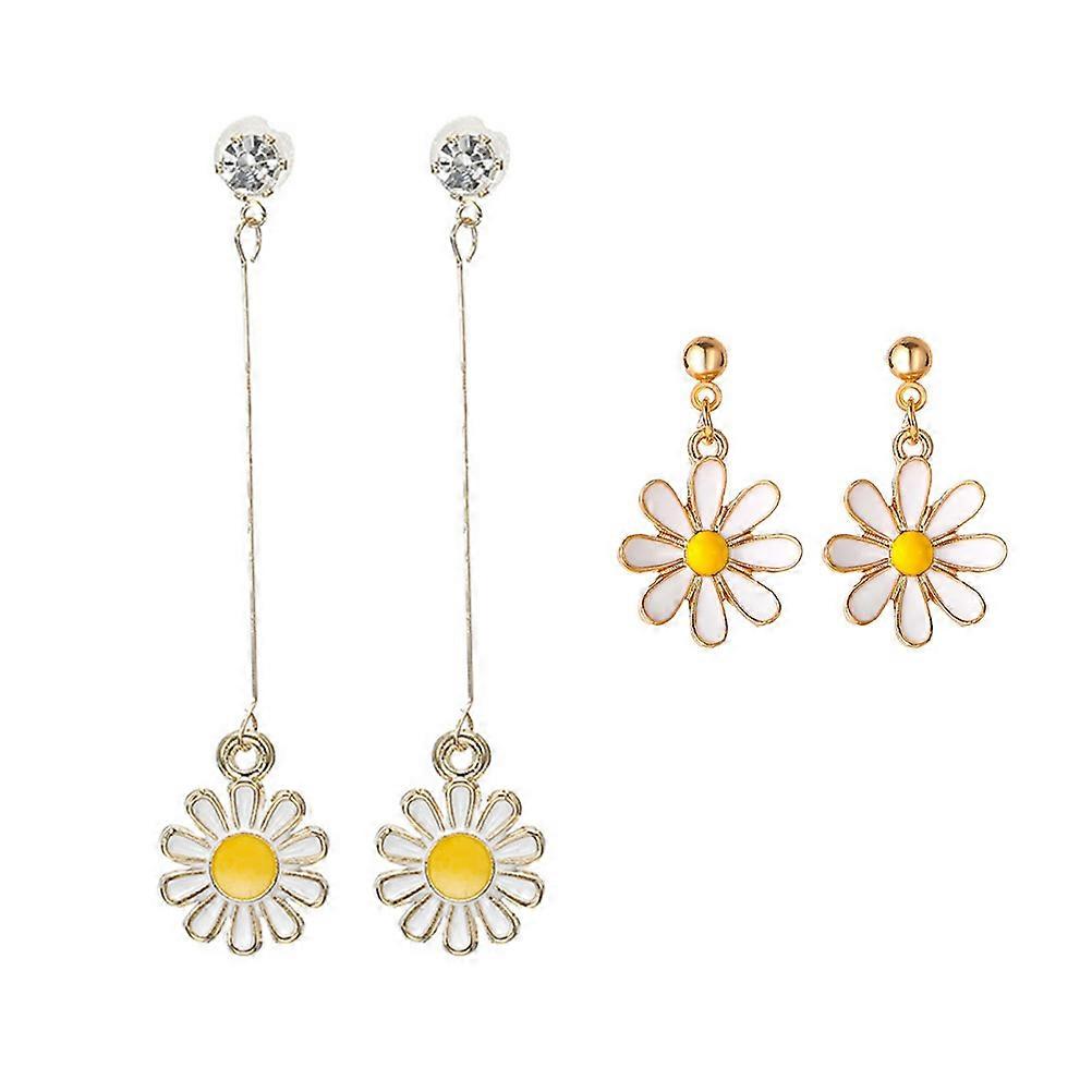 2 Pairs Daisy Flower Ear Pendants Elegant Long & Short Style Jewelry for Women, Perfect for Birthdays, Anniversaries & Special Occasions