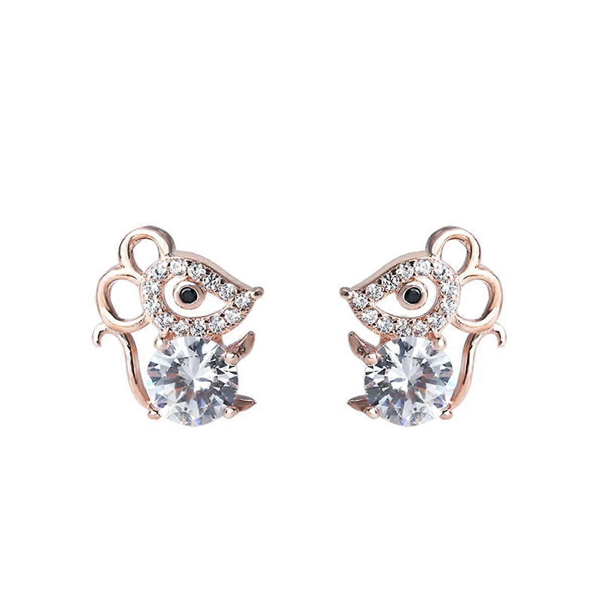 Animal Earrings Stud Silver Mouse Shining Rhinestone Durable Lightweight Easy to Match Clothes for Woman 1 Pair