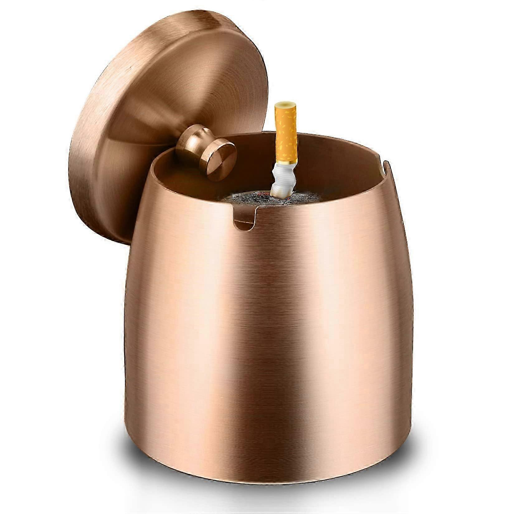 带盖不锈钢烟灰缸 - 重型防风室内/室外使用（银色）