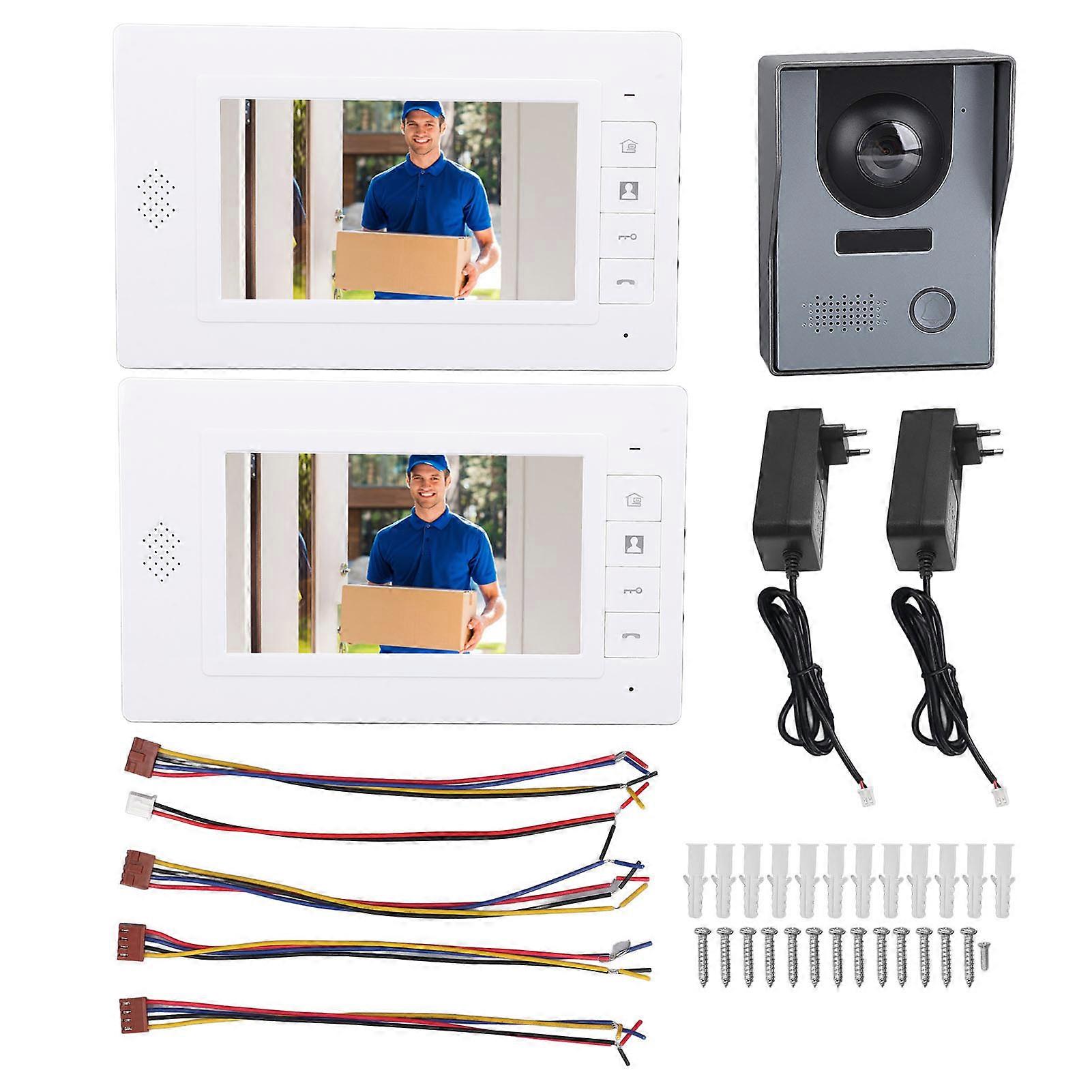 Video Doorbell Intercom System 7 Inch Color Screen Wired Video Door Entry System Dual Way Intercom for Villas Homes Offices EU Plug