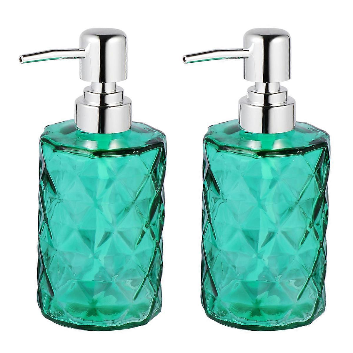 Shampoo Pump Bottle Diamond Stripe Shower Bottles Press Lotion Bottle with Silver Pump Head for Bathroom Use 2Pcs