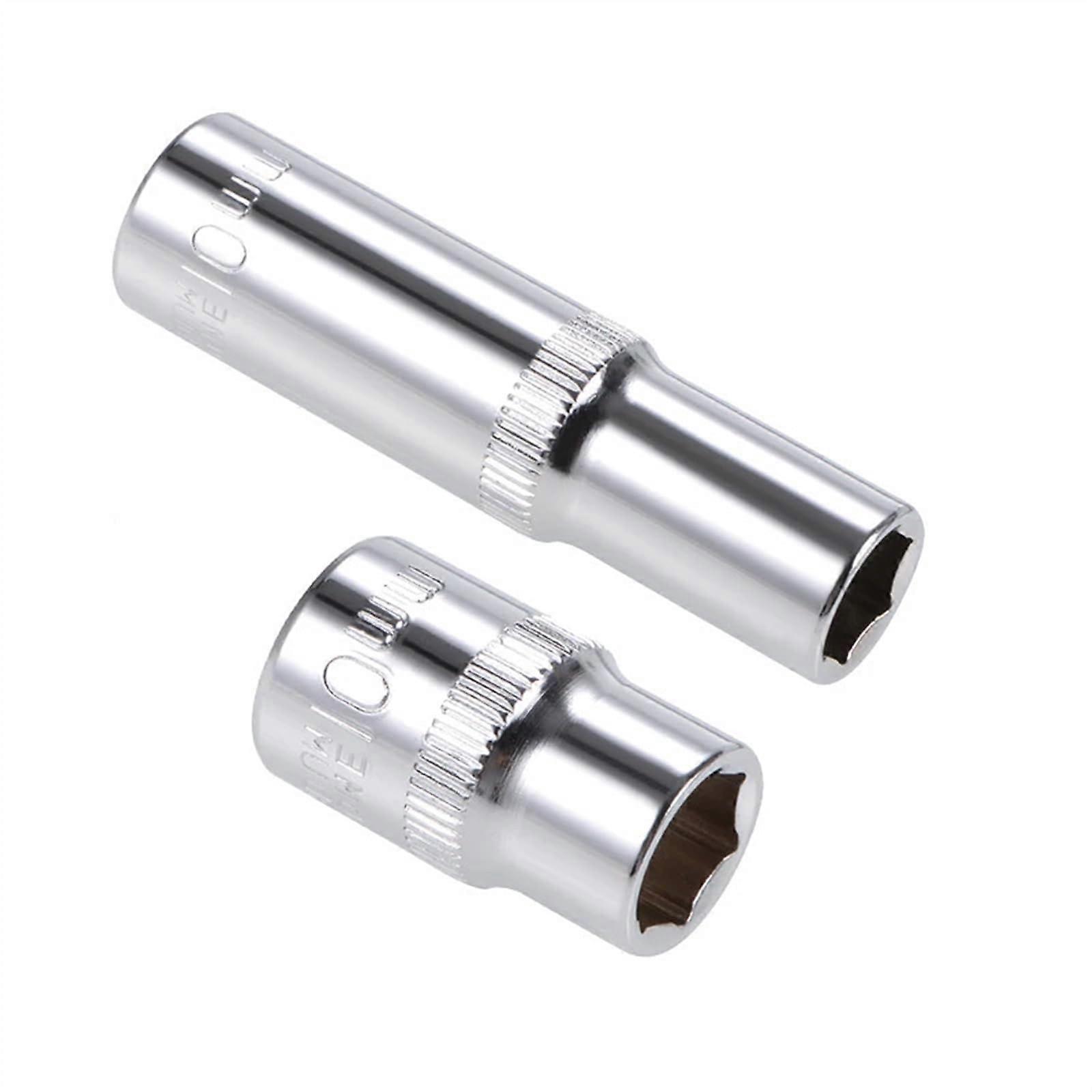 Tool Box Socket Set 3/8 Inch 10 mm 6-Point Long Short Depth Flat Ratchet Tensioner Sleeve 2-Piece Key Head
