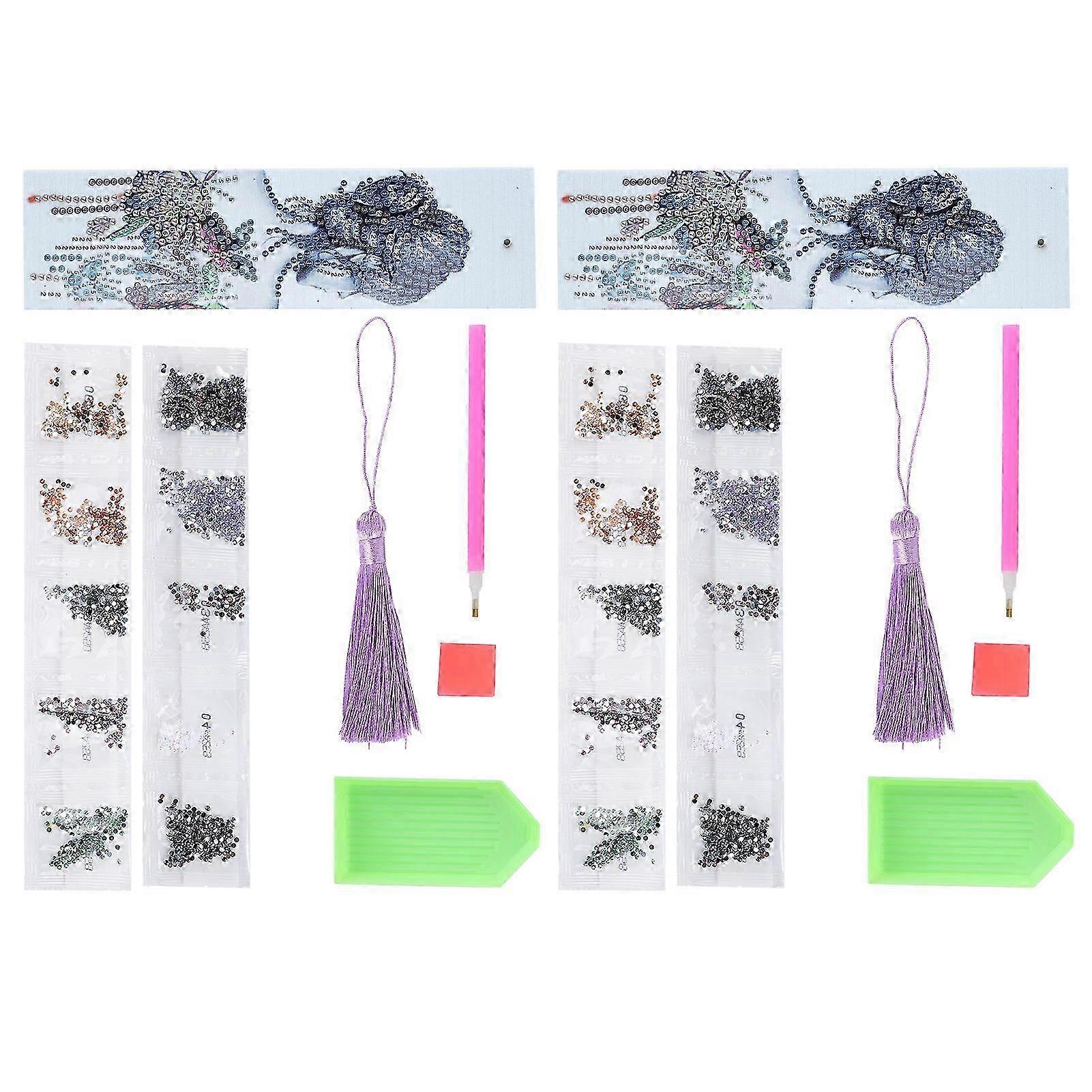 2 Set Diamond Bookmarks 5D DIY Painting Crystal Fancy Shape Round Woman Pattern Hanging Crafts