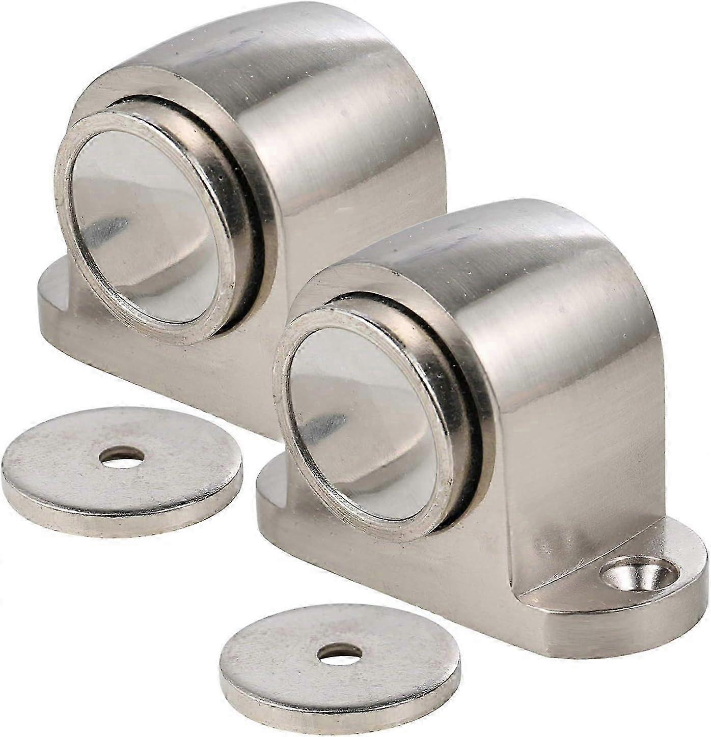 2 sets of magnetic alloy door stops, with fixing screw brackets, field fixed, brushed finish
