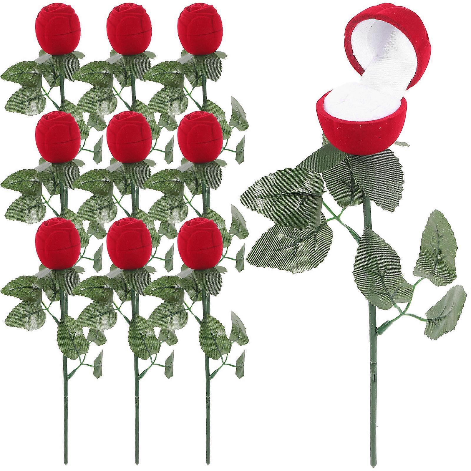 Rose Engagement Ring Box Red Romantic Design Ring Presentation For Wedding Accessories 10Pcs