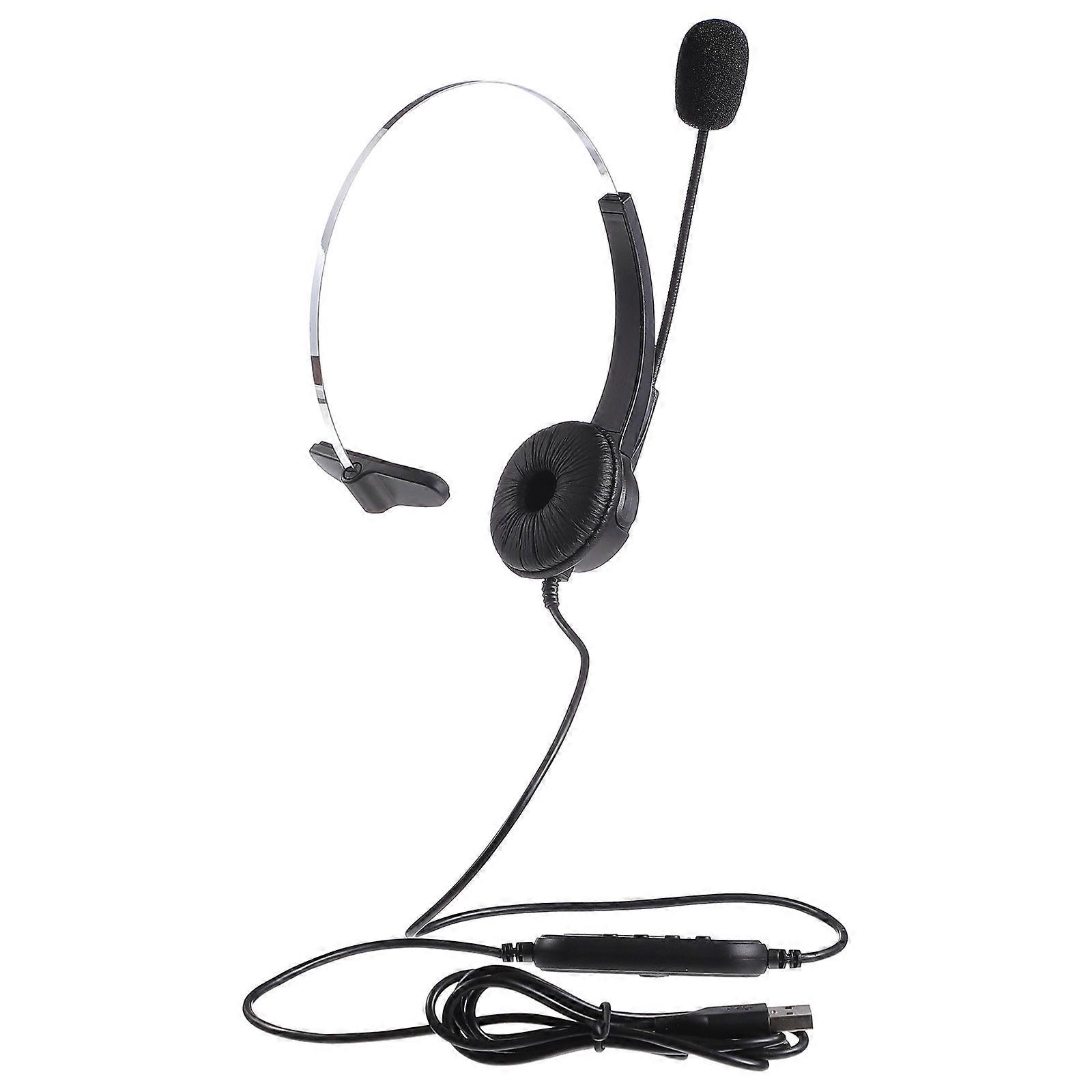 USB Headset with Microphone for Computer Use Clear Audio Black Adjustable Comfortable ABS+PU