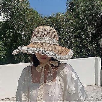 Hollow Crochet Hat Summer Sun Visor Fashion Foldable Basin Hat for Sun Protection