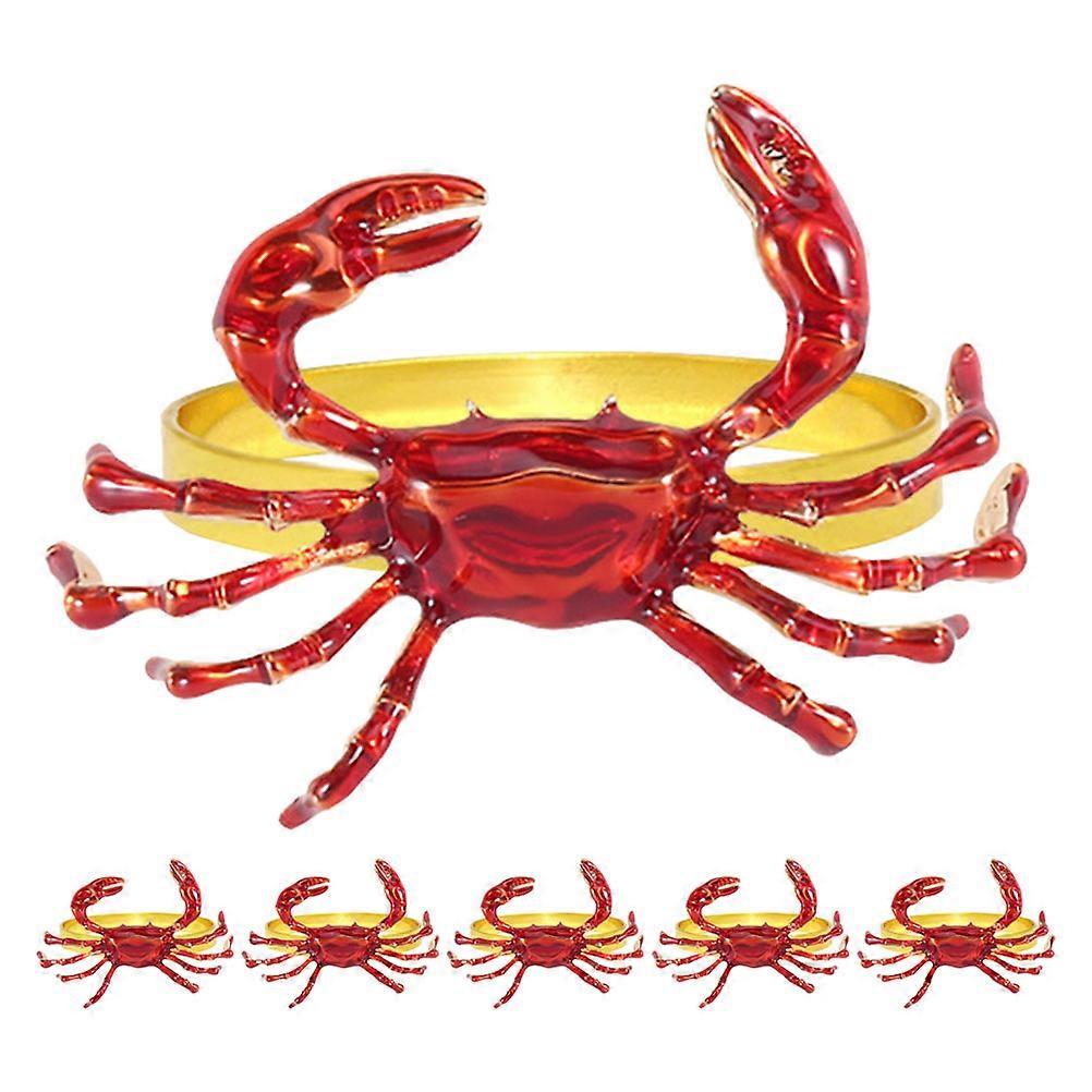 Crab Napkin Ring Alloy Napkin Buckles for Home Use 6Pcs Red
