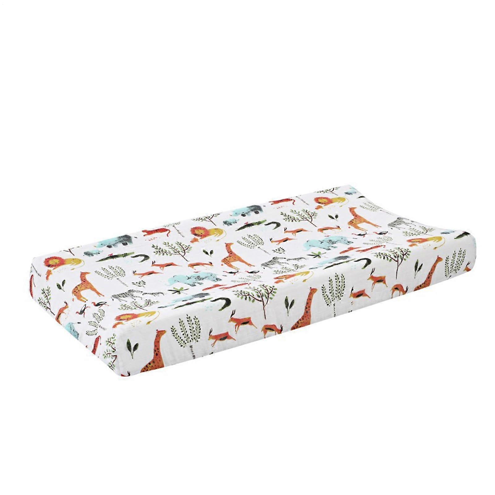 Baby Changing Mat Cover Waterproof Breathable Cotton with Cute Animal Print for Standard Size Changing Pads