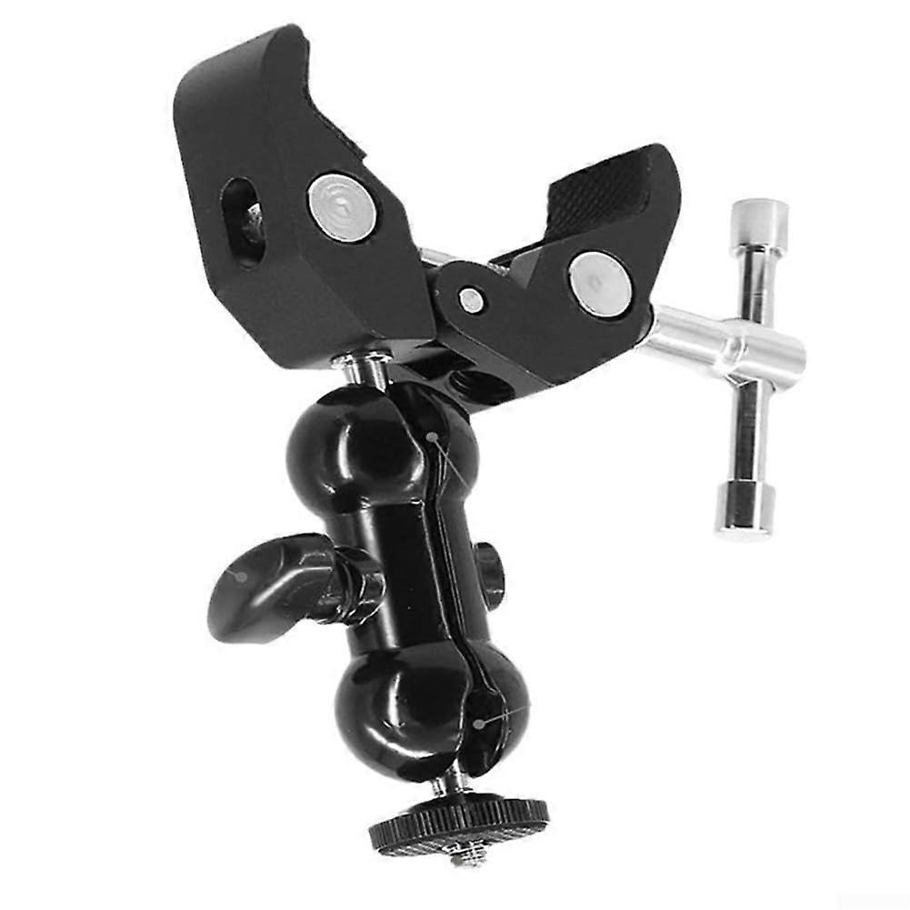 Robust camera clamp mount, compatible with various setups, made from aluminum alloy and stainless steel