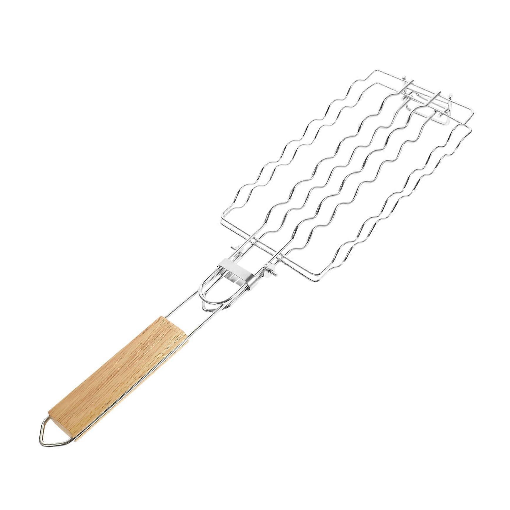 Grill Net with Wooden Handle Reusable BBQ Tool for Camping, Picnic, and Garden Parties Rustproof Durable Easy to Use