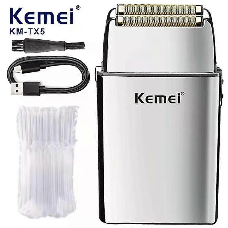 KM-TX5 Premium Chargeable Battery Type Silver Shaver Double Net Aluminum Alloy Reciprocating Electric Shaver