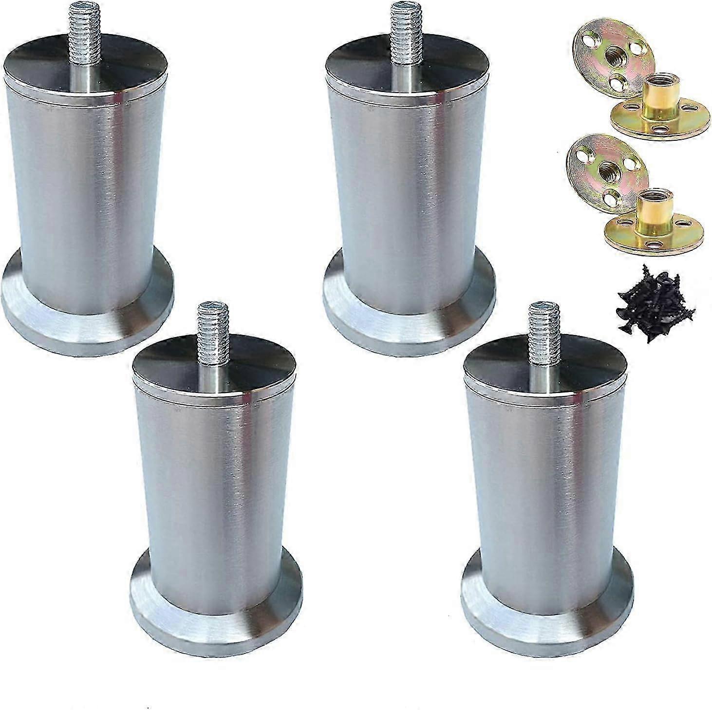 조절 가능한 스테인리스 스틸 가구 다리 4개 팩 - 캐비닛, 침대 및 테이블용 10cm 소파 발 - 내구성 있는 금속 다리