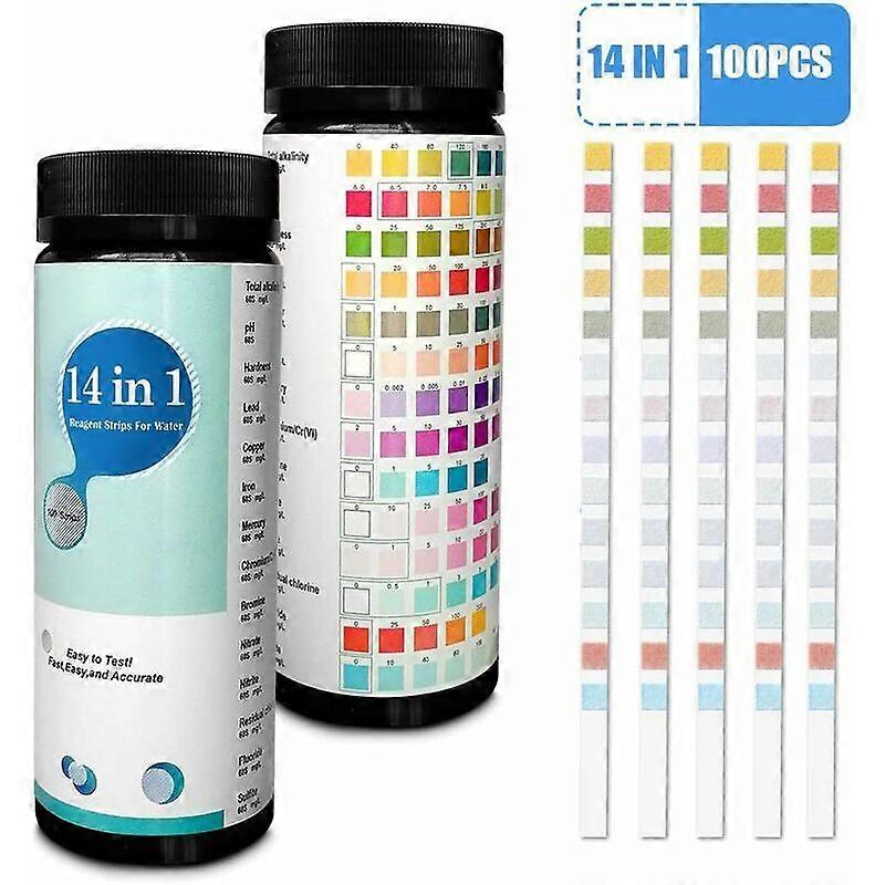 100-Pack 14-in-1 Water Test Strips for Drinking and Tap Water, Easy and Fast Detection of Hardness, pH, Bromine, Nitrate and More