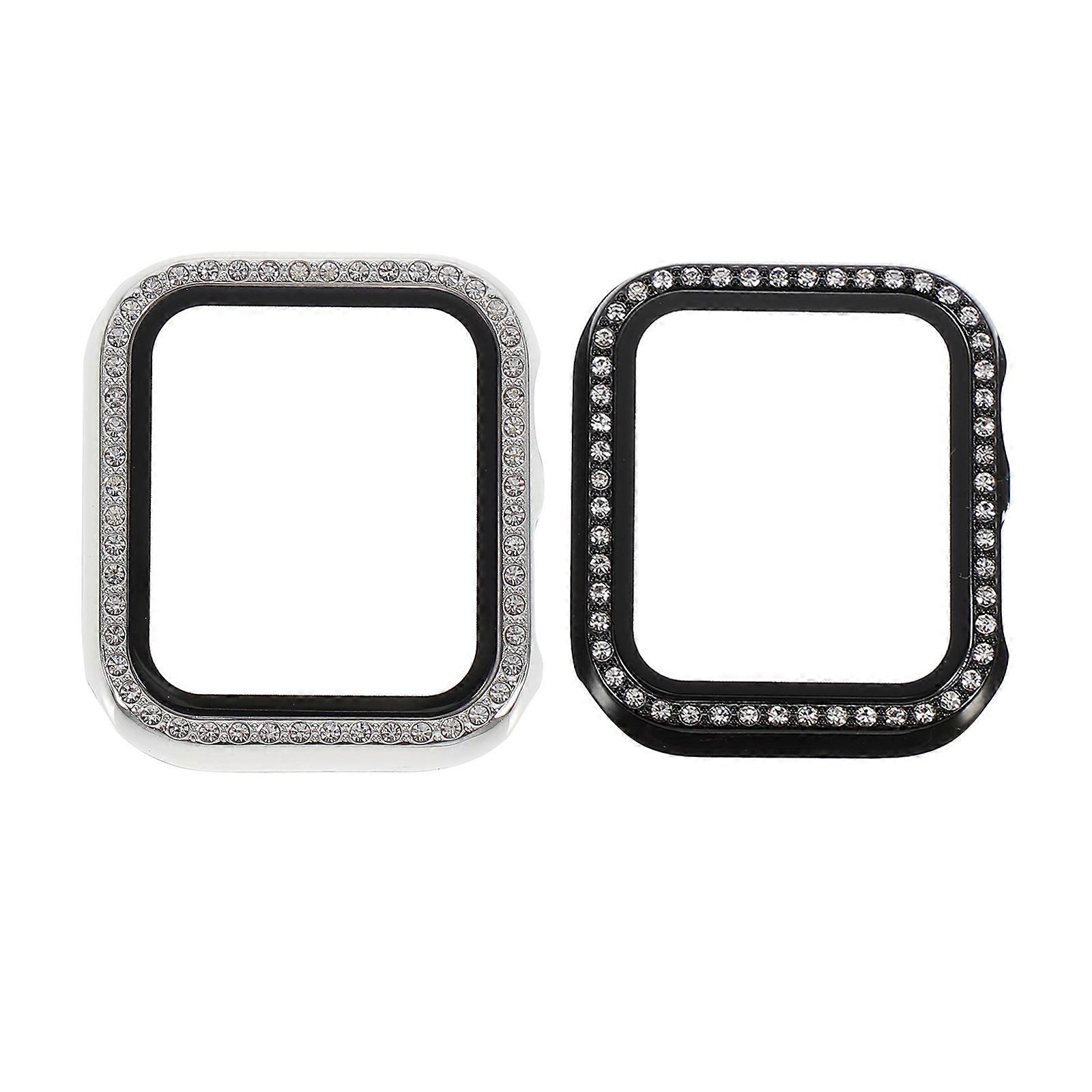 Hard Watch Case Smartwatch Cover Drop Protection For Women 4.2X3.8cm Fingerprint Resistance Rhinestone 2Pcs