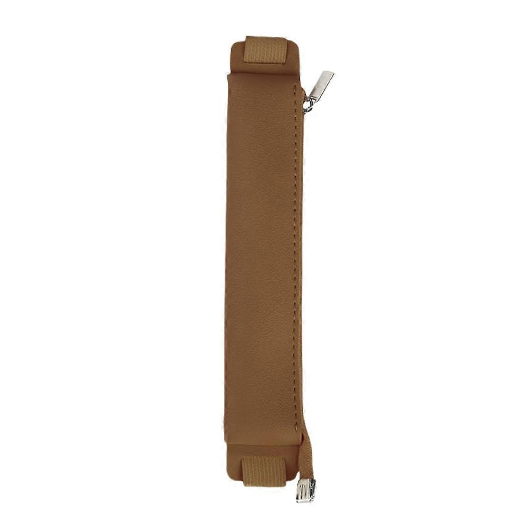 Leather Zippered Pencil Case with Single Strap Brown