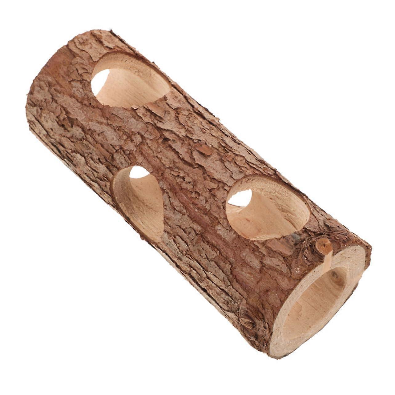 Hamster Tunnel and Hideout Made of Natural Wood, Chew-Proof Tree Trunk Hideaway for Small Animal Exploration in Cage