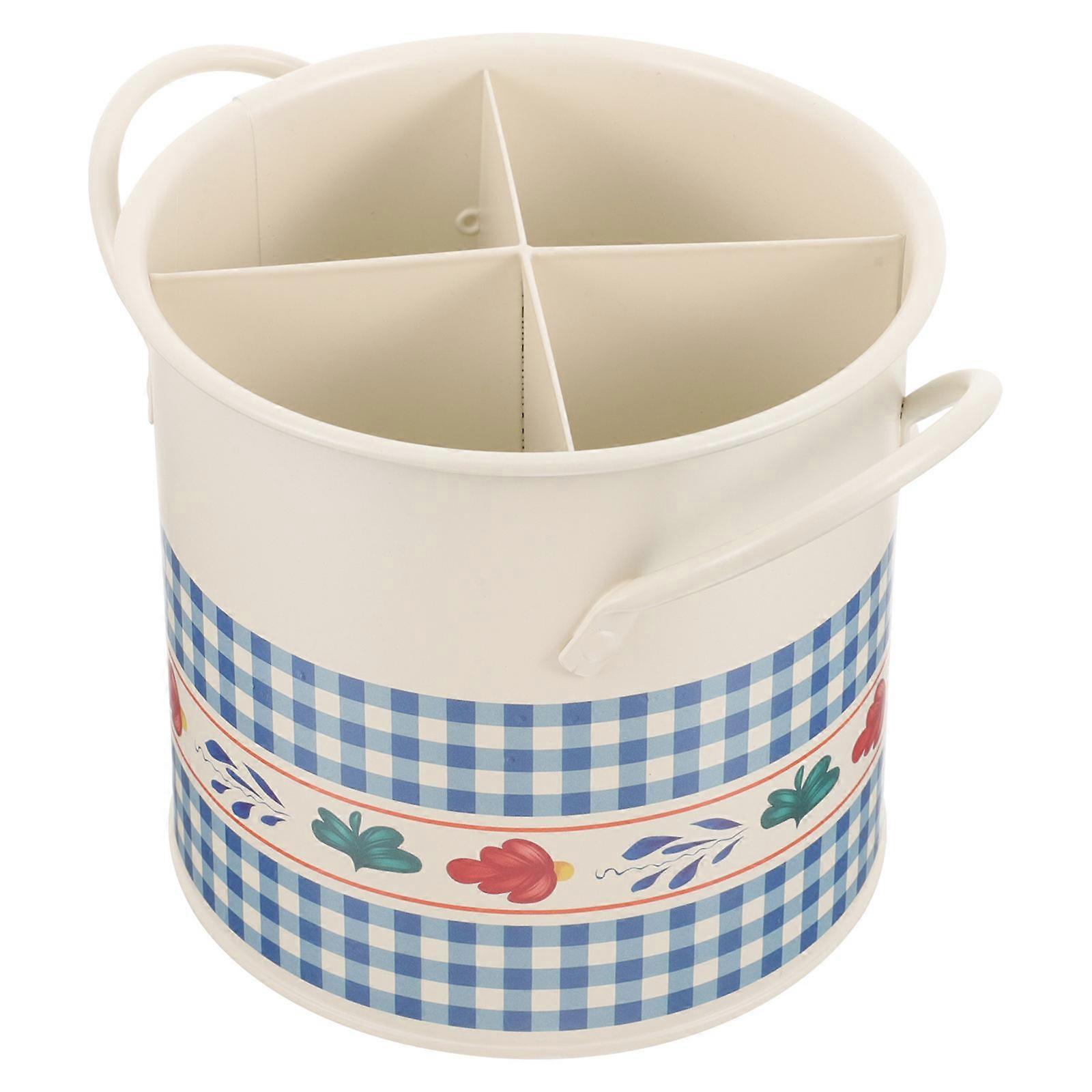 Retro Kitchen Utensil Holder with 4 Compartments for Spoons Forks Chopsticks Storage Assorted Color