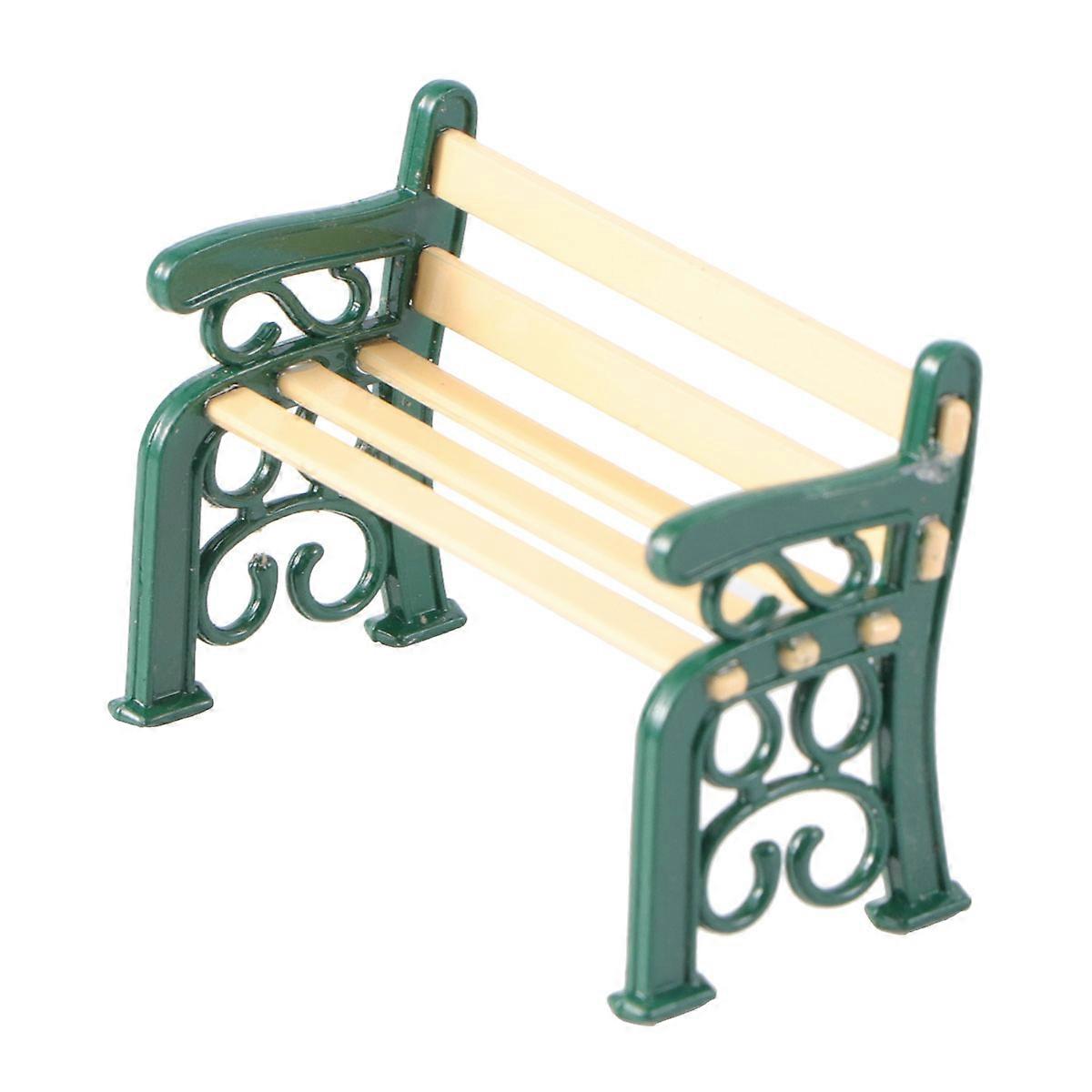 Small Bench Mini House Bench Imitation Park Bench Indoor Model Decoration Green 4.9x2.2x3.3cm Bamboo 1Pcs