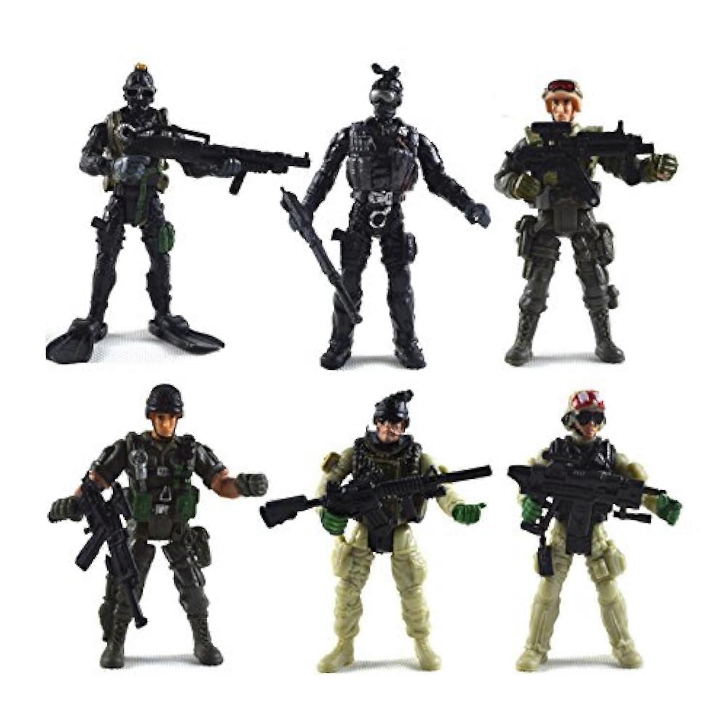 Action Figures, 6 Piece Soldier Toy Set with Adjustable Arms and Removable Military Weapons for Kids Educational Play