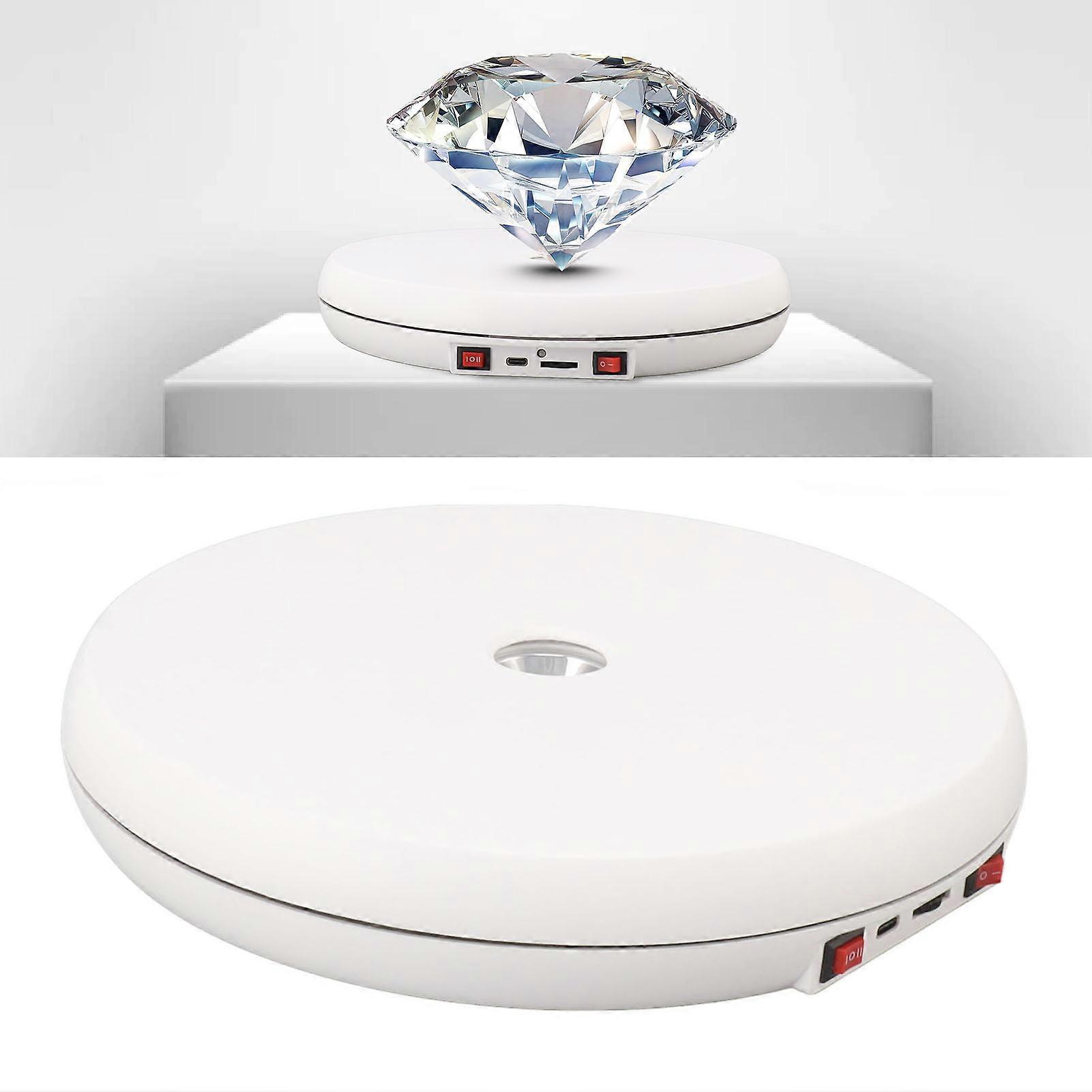 Electric Rotating Display Table LED Light 25cm Noiseless 20kg Load Capacity Turntable Display Stand for Jewelry White 
