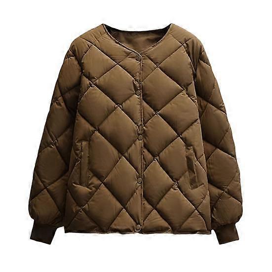 Women Winter Down Coat Rhombus Texture Stitching Thick Padded Pockets Long Sleeves Solid Color Single-breasted Elastic Cuff Lady Jacket